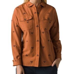 NEW prAna Lens Flair Rust Orange Aztec Organic Cotton Long Sleeve Button Front